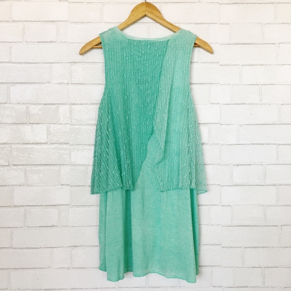 Cupio Aquamarine Blue Green Tropical Layered Sequin Blouse Tunic - Picture 4 of 8